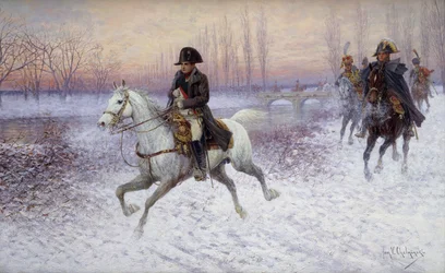 Napoleão à frente de uma tropa de cavalaria,