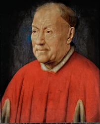 Cardeal Niccolo Albergati, enviado papal nos Países Baixos espanhóis ... (óleo sobre madeira de carvalho)