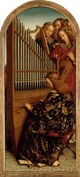 O Retábulo de Gante. Adoração do Cordeiro Místico: anjos músicos, 1432.