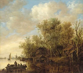 Paisagem fluvial com um ferry-boat