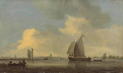 Vista do rio Merwede e das ruínas do Huis te Merwede; em segundo plano, Dordrecht