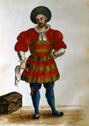 Um viajante veneziano (caneta e tinta e wc no papel)
