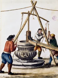 Cavando bem, ilustração do livro Ilustrado de trajes venezianos, de Jan Grevenbroeck (1731-1807), aguarela, Itália
