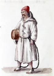 Cabo galeriano. 17 - século XVIII. Desenho aquarelado e tinta do manuscrito "Costumes dos Venicianos" de Jan van Grevenbroeck (ou Giovanni Grevembroch (Grevenbroch) (1731-1807)