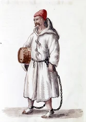 Galeriano do século XVII ao XVIII. Desenho aquarelado e tinta do manuscrito "Costumes dos Venicianos" de Jan van Grevenbroeck (ou Giovanni Grevembroch (Grevenbroch) (1731-1807)