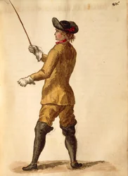 Gentleman in riding costume, de Jan van Grevenbroeck ou Giovanni Grevembroch (1731-1807), Gli Abiti de Veneziani, de livro ilustrado de fantasias, aguarela