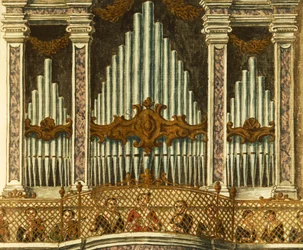 Órgão, detalhe da cantata de putte, de Giovanni Grevembroch. Itália
