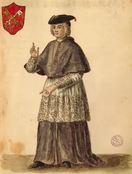 Legado papal em Serenissima, de Jan van Grevenbroeck ou Giovanni Grevembroch (1731-1807), Gli Abiti de Veneziani, de livro ilustrado de fantasias, aguarela
