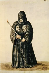 Vestes da guilda leiga da Crucificação (caneta e tinta e wc no papel)