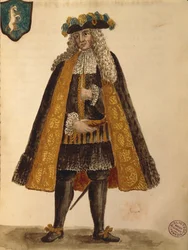 Embaixador sardo, por Jan van Grevenbroeck ou Giovanni Grevembroch (1731-1807), Gli Abiti de Veneziani, de livro ilustrado de fantasias, aguarela