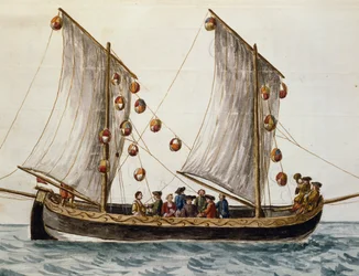 Barco veneziano deck para a Festa do Redentor, por Jan Grevenbroeck (1731-1807), aguarela, Itália