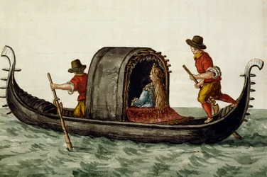 Noiva veneziana sendo levada por gôndola ao seu casamento, por Jan Grevenbroeck (1731-1807), Itália