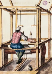 Weaver, Ilustração de Jan van Grevenbroeck (1731-1807) de The dress of the Venetians manuscript, Itália