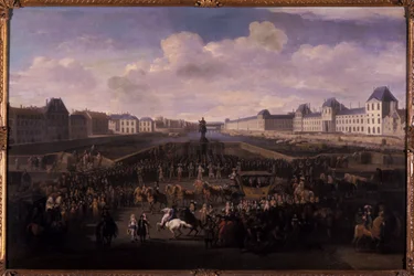 Luís XIV aproximando-se da Pont Neuf, Paris, 1674 (óleo sobre carvalho)