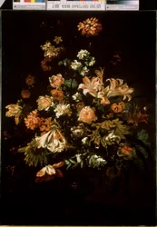 Flores. Natureza morta de um buquê de flores. Pintura de Jan van Huysum (1682-1749)