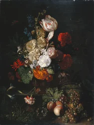 Natureza morta: Flores e Frutos, c.1700-20 (óleo sobre painel)