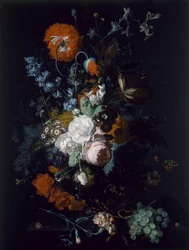 Natureza morta de flores e frutos