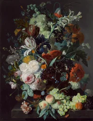 Natureza morta com flores e frutas