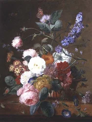 Natureza morta com flores numa cesta
