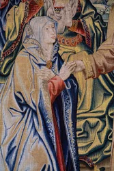 tapeçaria flamenga. Série Céu de Carlos V. Cristo se despede de sua mãe (Despedida de Cristo/Despedida de Cristo/Cristo se despede de sua mãe). O cartunista Jan van Coninxloo. Fabricação de Julien Portois, Mechelen (Malines). Aprox. 1521