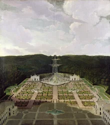 Vista do jardim e gruta no pé das cachoeiras para o octógono, depois de 1716