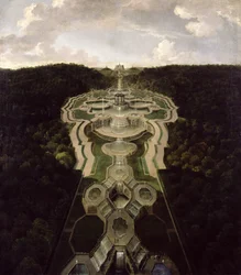 Vista sobre a grande praça com o templo no início do segundo terço das cachoeiras para o octógono, depois de 1716