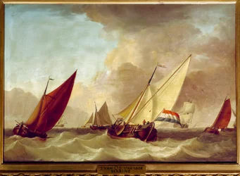 Pintura Marinha por Jan van Os (1744-1808) Sol do século XVIII. 0,52 X 0,73 m