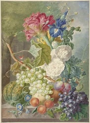 Natureza morta com flores e frutas