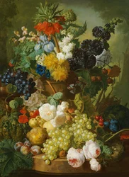 Ainda vida de flores e frutas