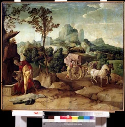 A Cristalização. São Filipe diácono anuncia a fé a um Eunuco da Rainha da Etiópia e baptiza-o. Pintura por Jan van Scorel (1495-1562). Óleo sobre madeira, 73 x 82 cm. Arte holandesa, renascença. Museu do Extremo Oriente, Khabarovsk.