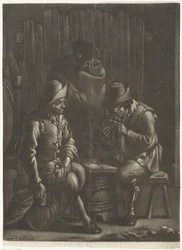 Jogadores de cartas à volta de um barril