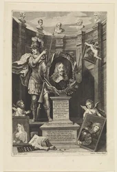 Retrato do Arquiduque Leopold William da Áustria como coleccionador de arte
Theatrum Pictorium (título da série)
Página de título para: David Teniers, Theatrum Pictorium, 1658