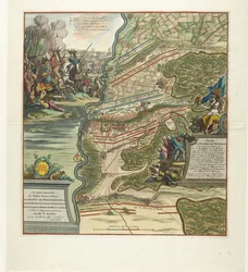 Escória de Höchstädt, 1704 Mapa da gloriosa batalha dada em 13 de agosto perto de Hochstett no Danúbio (...) (título no objeto)