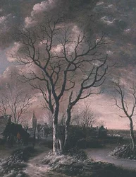 Uma Paisagem do Rio Congelado com Viajantes em um caminho