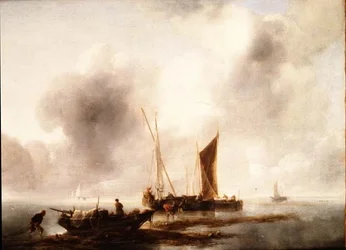 Pescador a descarregar a sua captura numa calma