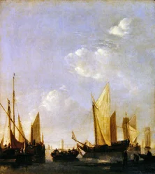 Embarcação ancorada num mar calmo, c.1650 (óleo sobre painel)
