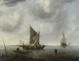 Navios ancorados num mar calmo, c.1640-c.1679 (óleo sobre tela)