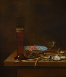 Natureza morta com utensílios para fumar e caranguejos, 1657