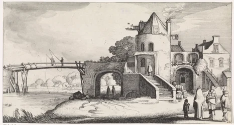Tollhouse com ponte de madeira sobre o rio
Playsante lantschappen ende vermakelycke gesichten (título da série)