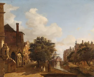 Architectural Fantasy, com a Câmara Municipal Velha, Amesterdão c.1667-72 (óleo sobre painel de carvalho)