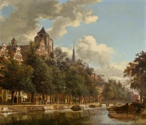 Vista de um canal holandês, c.1670 (óleo sobre painel)