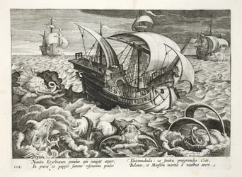 Criaturas do mar de caça, placa 84, ilustração de &39;Venationes, Ferarum, Avium, Piscium&39; (de caça: feras, pássaros, peixes), gravada por Jan Collaert (1566-1628), pub. por Phillipus Gallaeus, Amste