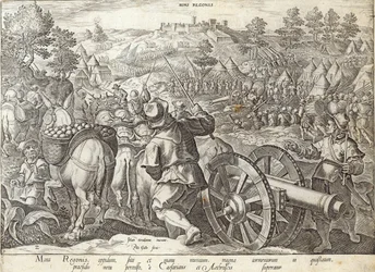 A Batalha de Mons Regionis, placa de "A História dos Medici", gravada por Philip Galle (1537-1612), c.1583