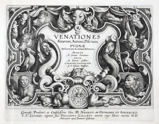 Índice de animais selvagens, pássaros, peixes &39;(de animais de caça selvagens, pássaros, peixes), gravado por Jan Collaert (1566-1628), pub. por Philip Gallaeus Amsterdam