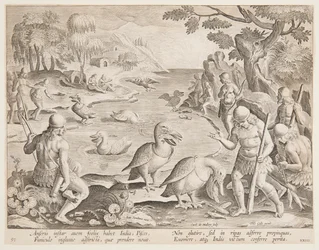 Índios Pegando Peixes com a Ajuda de Pelicanos, placa 23 da série Jogo de Caça, Aves e Peixes