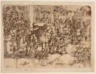 Invenção do Estribo, projeto para "Staphae, sive stapedes", pl. 9 na série de impressão Nova Reperta (New Inventions of Modern Times)