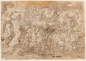 Página de um caderno de desenho; Apolo e Aurora