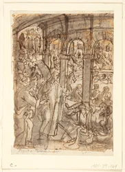 Reto: Cristo curando paralíticos perto do tanque de Betesda; Verso, acima: Mercúrio, patrono dos viajantes; Verso, abaixo: estudos de um homem perto de uma porta aberta