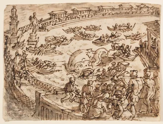 Reto: Caça à Baleia pelo Imperador Cláudio no porto de Ostia; Verso: inscrição relativa à História Natural de Plínio, o Velho, Livro 9, cap. 5