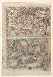Reto, acima: Projeto preliminar para a página de rosto para a série impressa Vermis Sericus ("A introdução do bicho-da-seda"); Reto, abaixo: Projeto Preliminar para pl. 3 (A incubação de ovos de bicho-da-seda); Verso, acima: Projeto Preliminar Incompleto p